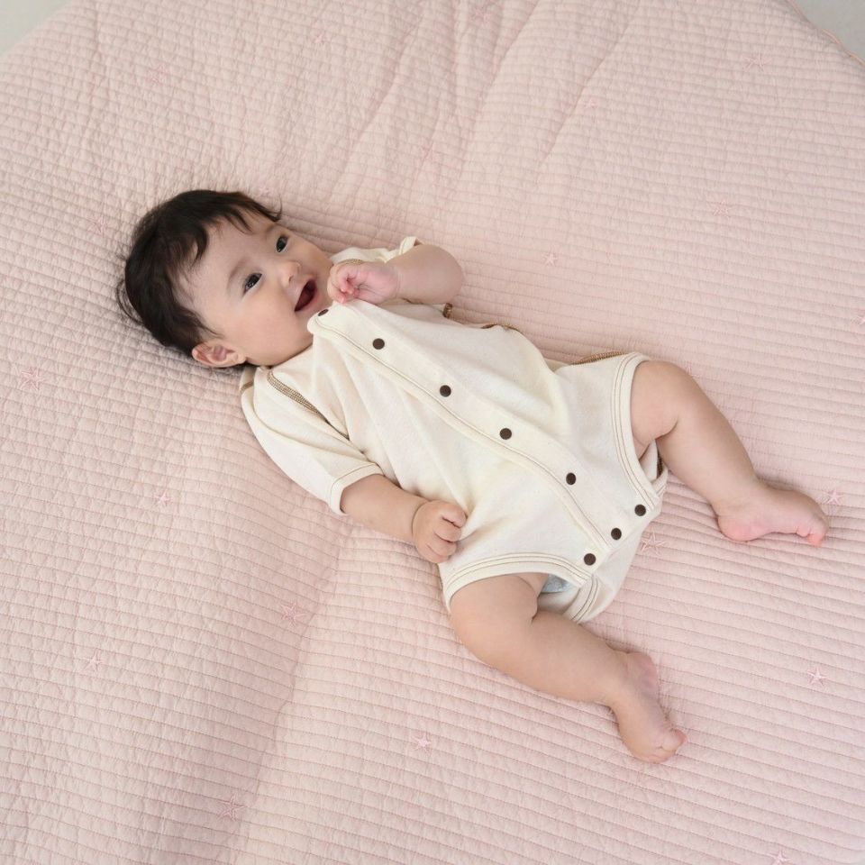 【p o n c h a n ‎】bebeorganic ロンパース12m 足つきロンパースApril Glacier／オーガニックコットン(洋服