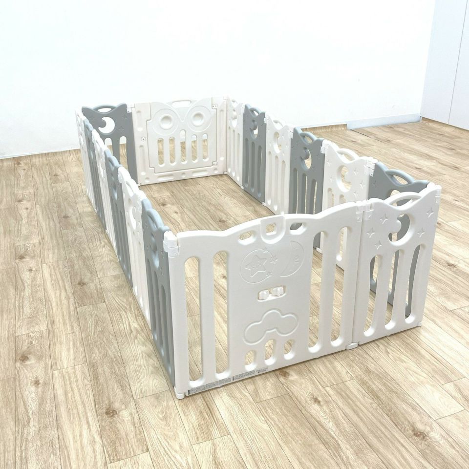 折りたためるベビーサークル16 ホワイト×ベージュ | KISSBABY