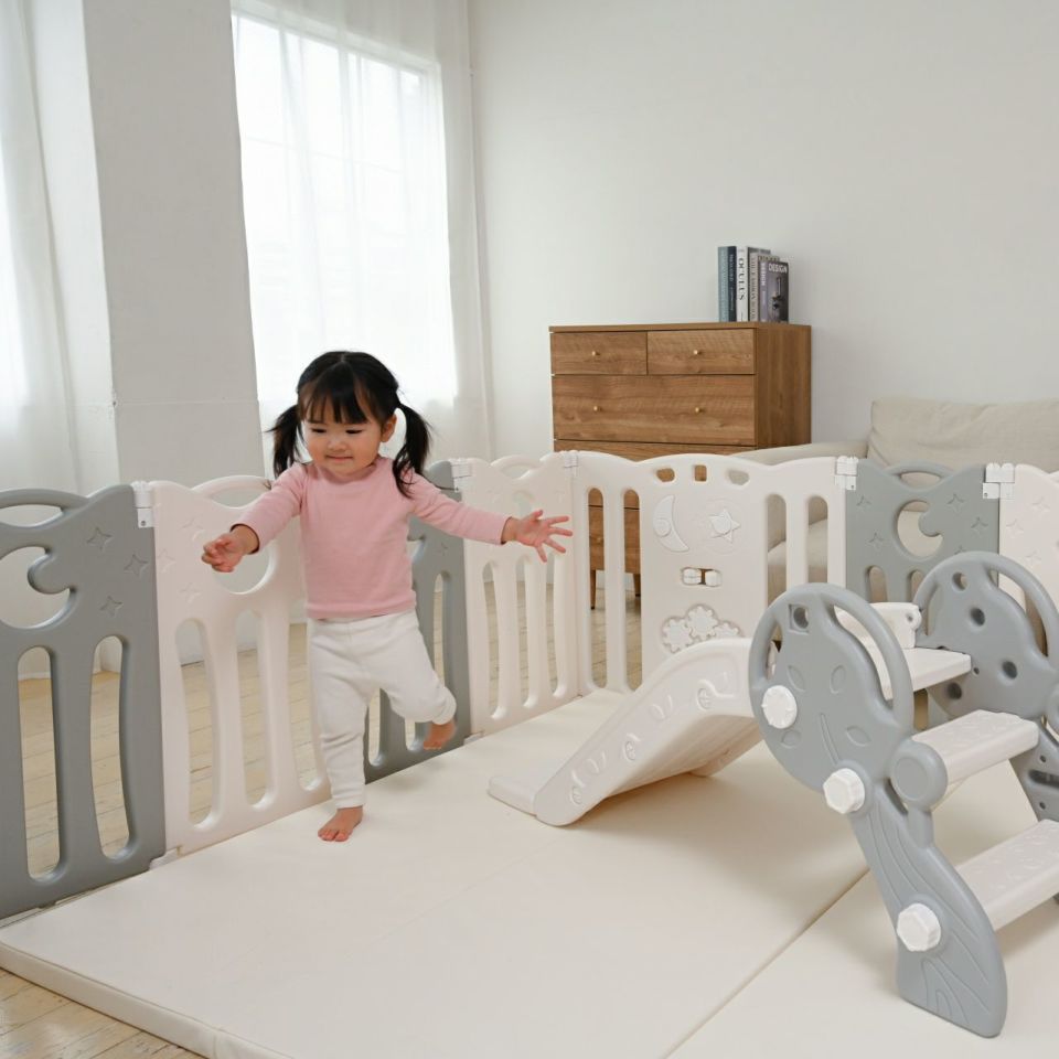 折りたためるベビーサークル16 ホワイト×ネイビー | KISSBABY 折りたためるベビーサークル16 ホワイト×ネイビー | KISSBABY